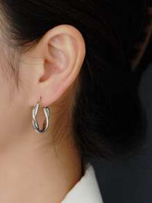 1雙女性S925銀誇張時尚大圓耳環 - 銀色 - 查看 2