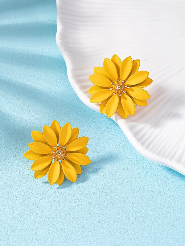 1pair Creative & Lovely & Sweet Metallic Flower Shaped Earrings With Faux Pearl Detail, Valentine's Day Gift Valentines,Mom,Mother,Mother's Day,Gift