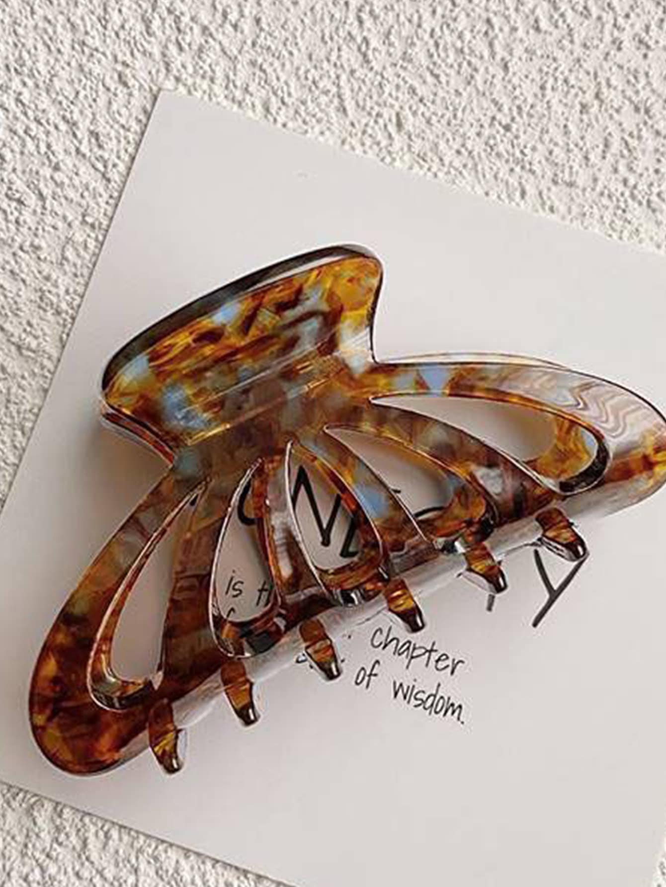 復古髮夾造型時尚，醋酸豹紋髮夾，女性優雅休閒款大尺寸 - 棕色 - 查看 1