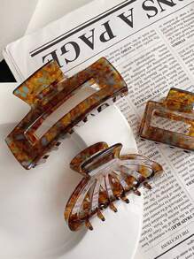 復古髮夾造型時尚，醋酸豹紋髮夾，女性優雅休閒款大尺寸 - 棕色 - 查看 2