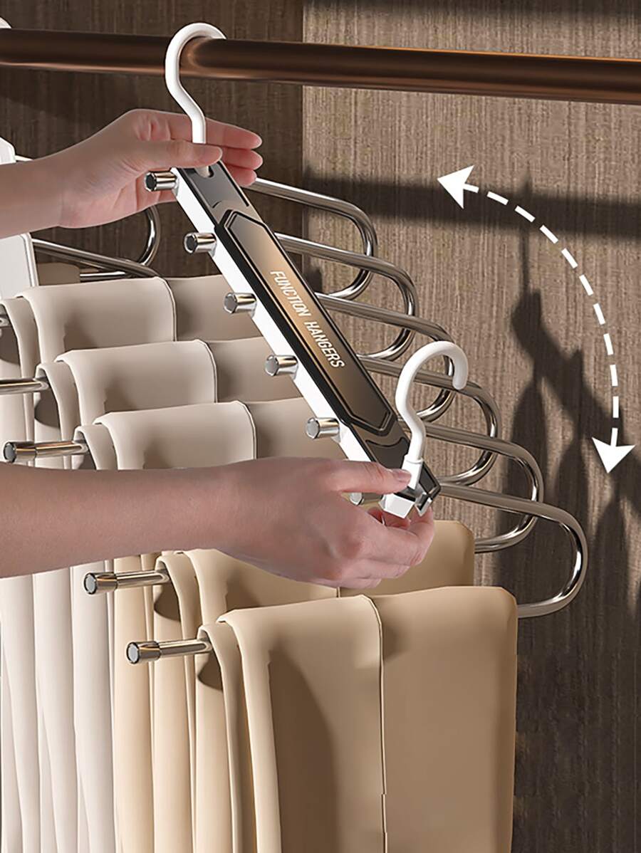 HSEAN 1pc Foldable Stainless Steel Closet Quilt Stand, Modern Letter Graphic Multi-function Clothes Hanger For Home - Multicolor - View 1