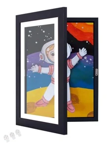 黑色翻蓋式相框收納盒,適用於兒童美術作品 - 黑色 - 查看 1