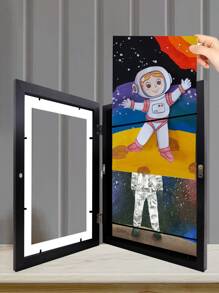 黑色翻蓋式相框收納盒,適用於兒童美術作品 - 黑色 - 查看 2