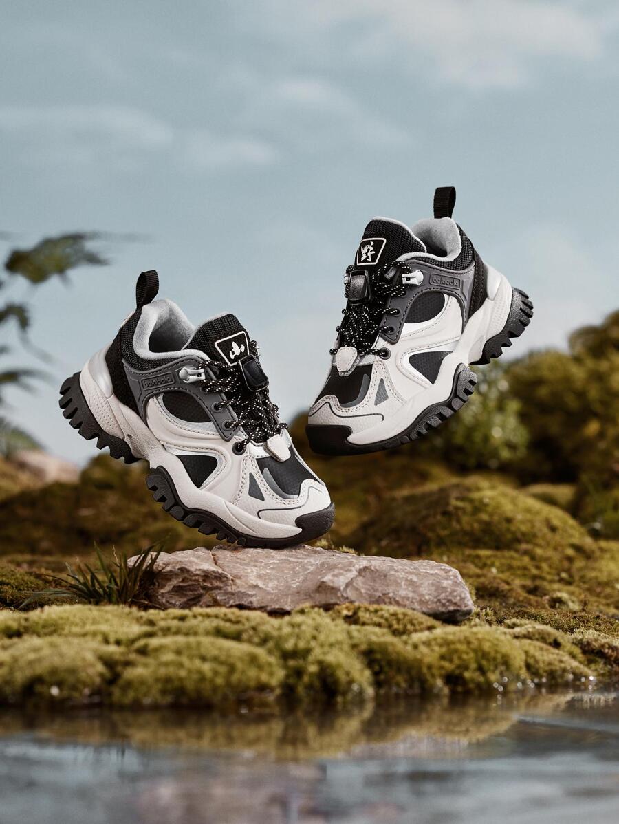 Balabala Giày chạy bộ ngoài trời thường ngày thoải mái ấm áp phối màu mùa đông Unisex - Đen và trắng - Xem 1