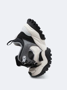 Balabala Giày chạy bộ ngoài trời thường ngày thoải mái ấm áp phối màu mùa đông Unisex - Đen và trắng - Xem 7