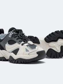 Balabala Giày chạy bộ ngoài trời thường ngày thoải mái ấm áp phối màu mùa đông Unisex - Đen và trắng - Xem 5