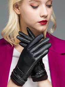 1 雙女式冬季 Pu 皮手套,適合騎車和騎行,厚實保暖,適合滑雪等戶外活動和保暖 - 黑色 - 查看 3