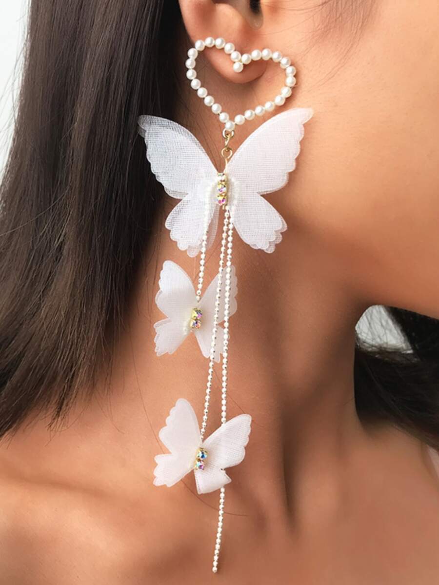 yijiangbeiting 2入組豪華時尚長款心形、珍珠、蝴蝶設計耳環,適用於女士派對裝飾