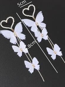 yijiangbeiting 2入組豪華時尚長款心形、珍珠、蝴蝶設計耳環,適用於女士派對裝飾