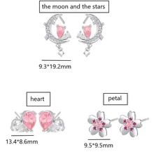 1對時尚豪華s925純銀粉色花瓣、心形及三葉草形耳釘,適合女性日常佩戴,感恩節和聖誕節禮物,送給朋友、家人和長輩