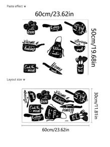 mama look 1pc Kitchen Utensil Symbol Pattern Wall Sticker, Stickers, Wall Decal, Vinyl Decal For Home Decorations, Spring Decoration Items Refresh Your Home, Rama Decoration Stickers Gifts Birthday Graduation Kitchen Decor - Black - View 2