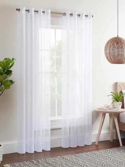 ستارة شفافة بلون أحادي بسيط لغرفة النوم، بتصميم أنيق وطازج