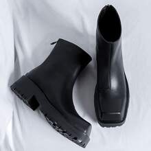 男士靴子防水台粗跟方頭抹胸時尚短靴,歐美風格