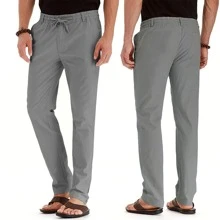 Men's Straight Leg Casual Pants Elastic Waist Work Trousers Casual Pants