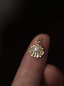 1pc French Luxury Design New Elegant S925 Sterling Silver Inlaid Pearl & Shell Pendant Necklace, Gift For Women - Gold - View 7