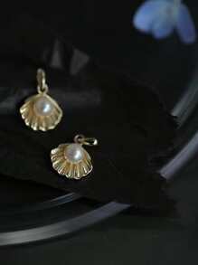 1pc French Luxury Design New Elegant S925 Sterling Silver Inlaid Pearl & Shell Pendant Necklace, Gift For Women - Gold - View 6