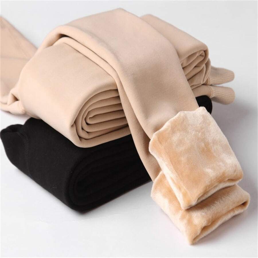 200g Ladies' High Waist Slim Fit Solid Color Nylon Tights With Elasticity, Warm Wool Inner-Lining, And Thickening, Autumn And Winter Wear - Apricot - View 1