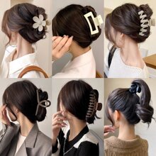 6 件/套女士创意组合发夹，纯色，多种形状和颜色爪夹，适合各种发型，磨砂防滑设计，抓力强，非常适合日常休闲使用 - 彩色 - 查看 1