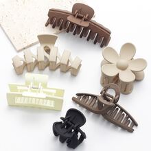 6 件/套女士创意组合发夹，纯色，多种形状和颜色爪夹，适合各种发型，磨砂防滑设计，抓力强，非常适合日常休闲使用 - 彩色 - 查看 4
