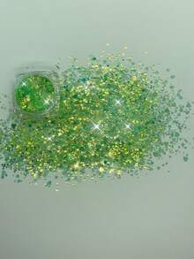1盒六邊形,,圓形,愛心形狀綠色&混色鐳射寵物指甲金蔥粉,金色洋蔥粉末狀指甲裝飾