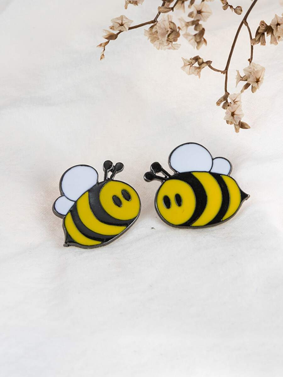 2入組蜜蜂搪瓷胸針,左右兩側的翻領徽章配件 - 彩色 - 查看 1