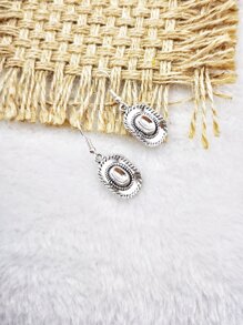 1 Đôi Vintage Mũ Cao Bồi Miền Tây Hình Bông Tai Giọt, Bông Tai Phong Cách Cao Bồi Retro - Màu Bạc Cổ - Xem 1