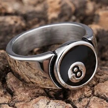 1 chiếc nhẫn may mắn hình số 8 bằng thép không gỉ, được phủ nhựa, kiểu dáng tối giản dành cho nam giới, quà tặng Lễ Tạ ơn, Giáng sinh, Halloween. - Bạc - Xem 1