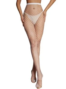 Solid Glow In The Dark Fishnet Tights - White - View 3