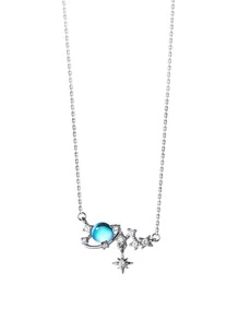 1pc Stainless Steel Star & Moon Collarbone Necklace