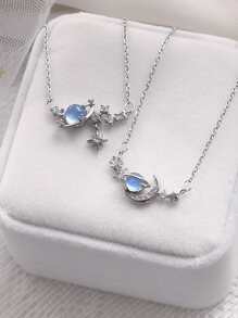 1pc Stainless Steel Star & Moon Collarbone Necklace