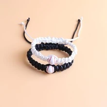 2 Piezas Pulseras De Béisbol Trenzadas En Negro Y Blanco - Multicolor - Ver 1