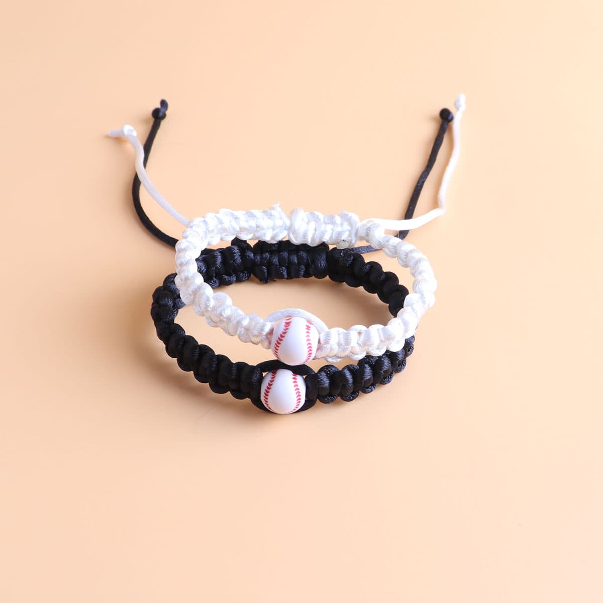2 Piezas Pulseras De Béisbol Trenzadas En Negro Y Blanco - Multicolor - Ver 1