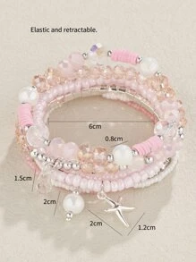 8pcs/set Popular Candy Colored Rice Bead Bracelet - Pink - View 3