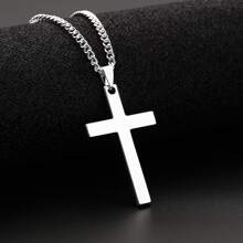 1 pièce Minimaliste En Acier Inoxydable À Pendentif Croix Collier Pour Homme Long En Alliage Chaînes Simple Personnalité Garçon Fête Accessoire De Bijoux