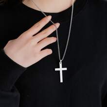 1 pièce Minimaliste En Acier Inoxydable À Pendentif Croix Collier Pour Homme Long En Alliage Chaînes Simple Personnalité Garçon Fête Accessoire De Bijoux