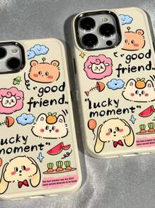 Liquid Glitter Animal Design White Phone Case With English Letters - Multicolor - View 2