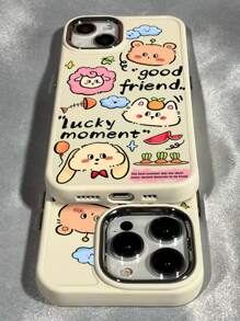 Liquid Glitter Animal Design White Phone Case With English Letters - Multicolor - View 3