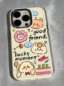 Liquid Glitter Animal Design White Phone Case With English Letters - Multicolor - View 1