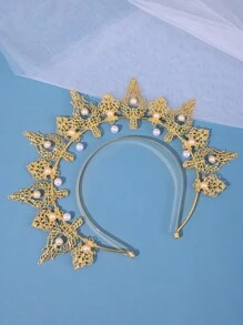 Băng đô mặt dây chuyền ngọc trai vàng thanh lịch 1 chiếc phụ kiện tóc Halloween - Vàng - Xem 5