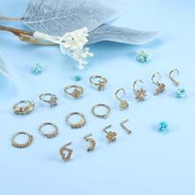 16Pcs Cubic Zerconia Nose Rings For Women, Stainless Steel Nose Studs Hoops 20G Nose Hoop Corkscrew L Shaped Nose Stud Gold Silver Nose Ring Nose Piercing Jewelry