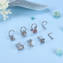 16Pcs Cubic Zerconia Nose Rings For Women, Stainless Steel Nose Studs Hoops 20G Nose Hoop Corkscrew L Shaped Nose Stud Gold Silver Nose Ring Nose Piercing Jewelry