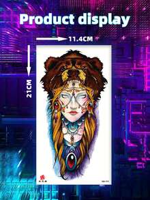 1入組多色哥特風格女獵人紋身貼紙,適用於手腕、手臂、腿、腰、背部、肩膀 - 彩色 - 查看 5