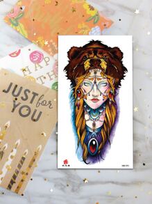 1入組多色哥特風格女獵人紋身貼紙,適用於手腕、手臂、腿、腰、背部、肩膀 - 彩色 - 查看 2