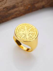 1pc Gothic Style Round Emblem Dominant Unique Ring For Business, Banquet, Dating, Party, Wedding, Engagement As Jewelry Accessory, Decoration, Valentine's Day Gift For Men - Gold - View 1