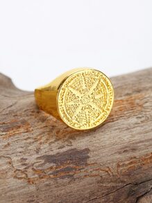 1pc Gothic Style Round Emblem Dominant Unique Ring For Business, Banquet, Dating, Party, Wedding, Engagement As Jewelry Accessory, Decoration, Valentine's Day Gift For Men - Gold - View 2