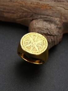 1pc Gothic Style Round Emblem Dominant Unique Ring For Business, Banquet, Dating, Party, Wedding, Engagement As Jewelry Accessory, Decoration, Valentine's Day Gift For Men - Gold - View 3