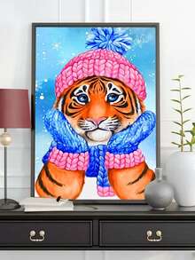 卡通老虎5d鑽石畫馬賽克鑽石貼紙,現代藝術刺繡全圓形馬賽克鑲嵌壁飾,適用於家居客廳 - 彩色 - 查看 3