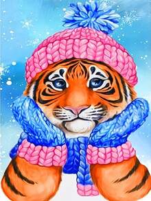 卡通老虎5d鑽石畫馬賽克鑽石貼紙,現代藝術刺繡全圓形馬賽克鑲嵌壁飾,適用於家居客廳 - 彩色 - 查看 1