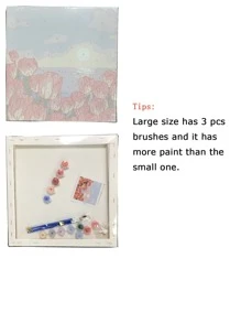 成人入门级数码油画，20英寸x20英寸/30英寸x30英寸画布，包含2支画笔、丙烯颜料、花卉和风景图案 - 橘色 - 查看 7