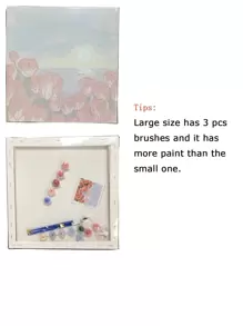 成人入门级数码油画，20x20英寸/30x30英寸画布，包含2支画笔、丙烯颜料、花卉和风景图案 - 藍色 - 查看 7